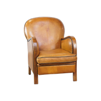 Unieke, Luxe Schapenleren Fauteuil Gecombineerd Met Hout En Afgewerkt Met Siernagels