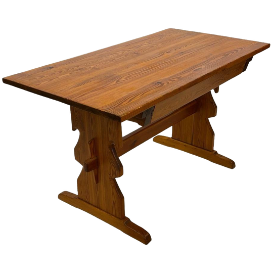 Vintage Pinewood Eettafel Bureau Met Lade Jaren 60 Design 1