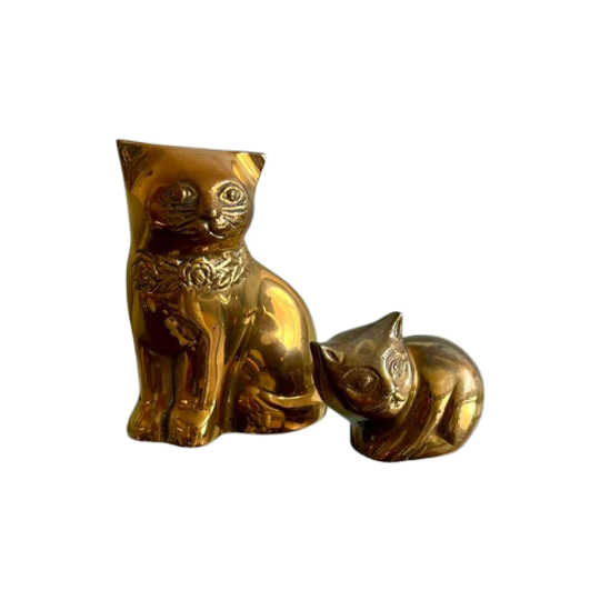 2x Vintage Messing Poezen Katten 1