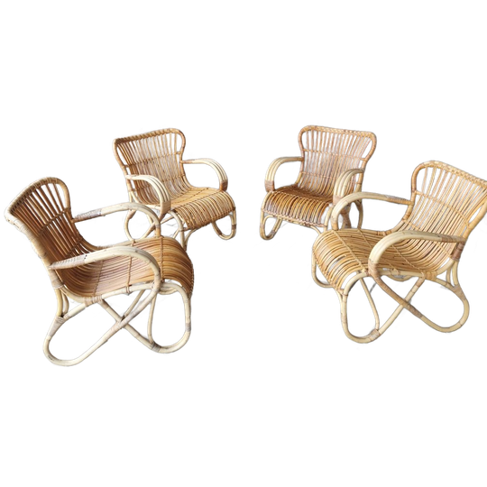 Vintage Bamboefauteuil Set 4 Belse 8 Fauteuils Tuinset Bamboestoel 1