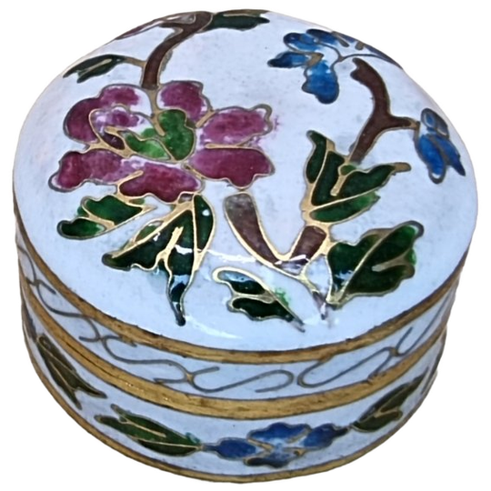 Witte Vintage Cloisonné Pillendoosje 1