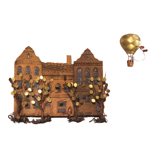 Daniel D Haeseleer Wall Sculpture Ceramic House With Copper Trees Air Balloon 1