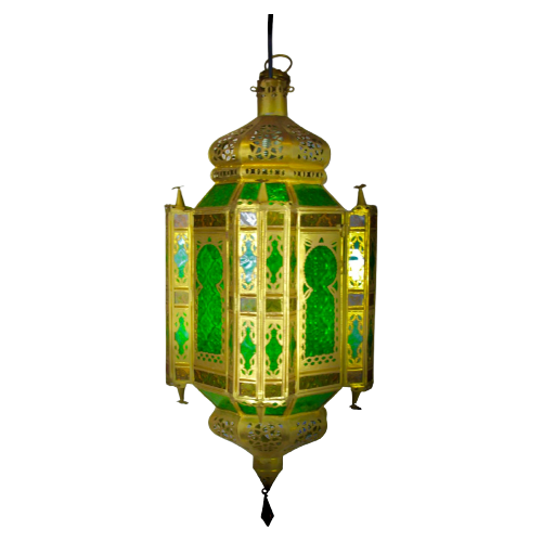 Arabian Hanging Pendant - Green Etched Glass And Tin