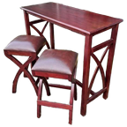 Mahonie Houten Ontbijttafel Met 2 Stoelen Met Lederen Bekle thumbnail 1