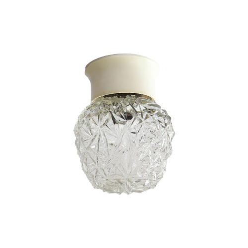 Vintage Plafondlamp Glas Met Diamant Patroon, Jaren '60