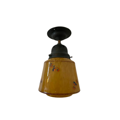 Art Deco Plafondlamp Met Glazen Kap , Jaren 40