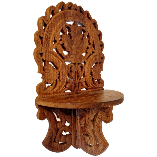 Vintage Teakhouten Wandplank Houtsnijwerk 1