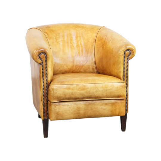 Comfortabele En Charmante Rundleren Engelse Stijl Clubfauteuil In Een Mooie Lichte Kleurstelling 1
