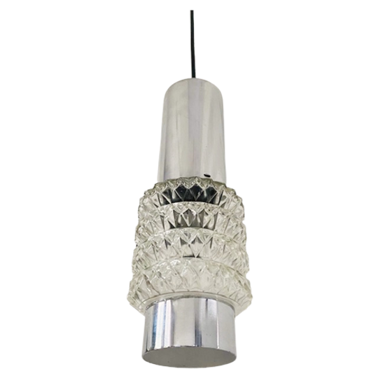 Vintage Hanglamp Chroom Glas Zwart 1