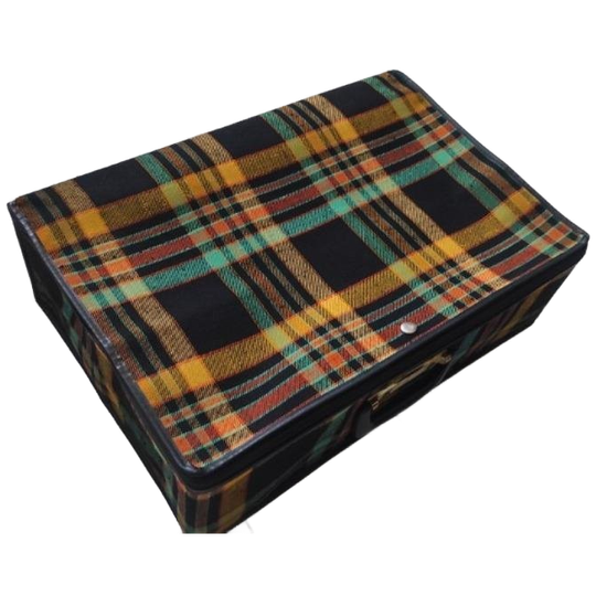 Vintage Opvouwbare Koffer Geruit Geel Groen Blauw 1