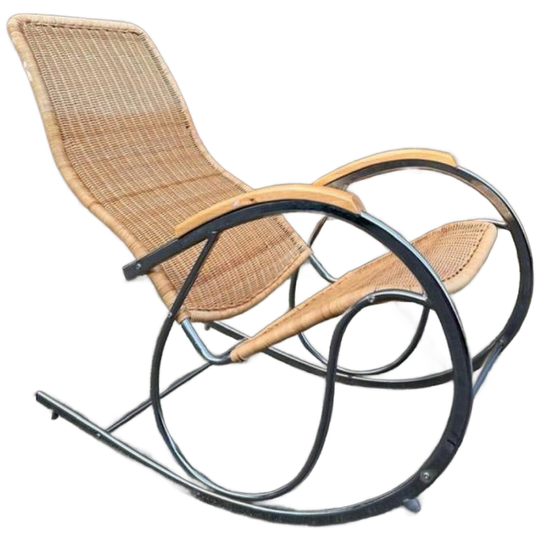 Vintage Chrome And Wicker Rocking Chair, 1970S 1