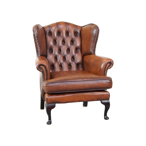 Zeer Mooie, Statige, Rundleren Chesterfield Oorfauteuil Met Elegante Pootjes In Een Fijne Kleur