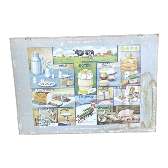 Brocante Schoolplaat Zuivelbereiding Vintage Schoolkaart 1