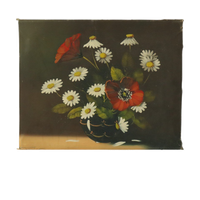 Bloemen Stilleven Schilderij Margrieten Klaproos Gesigneerd 47x38cm