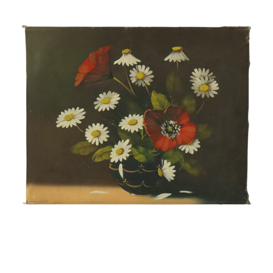Bloemen Stilleven Schilderij Margrieten Klaproos Gesigneerd 47x38cm 1