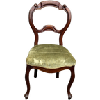 Pretty Antique Chairs Covered With Almond Green Velvet. thumbnail 1