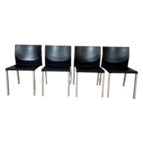 4X Leolux Myto Eetkamerstoelen - Zwart - Kunststof - Design