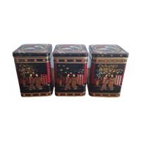 3 Grote Vintage Vierkanten Blikken Met Geisha, Kraanvogels En Kersenbloesem