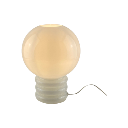 Vintage Witglazen Tafellamp 'bulb' Van Glashütte Limburg 1979 1