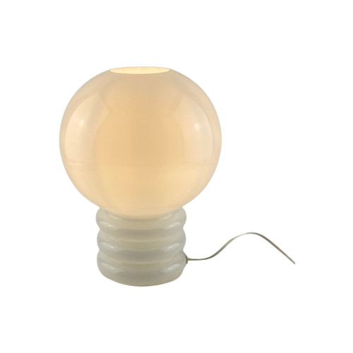 Vintage Witglazen Tafellamp 'Bulb' Van Glashütte Limburg 1979