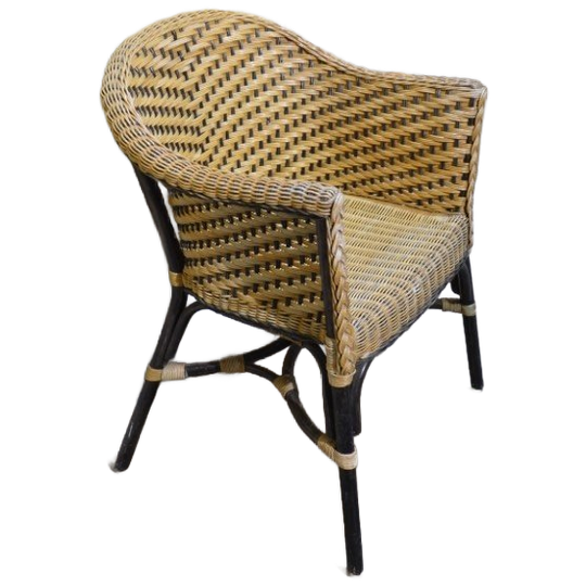Tweedehands Taveerne Rotan Armstoel 2-kleurig Met Metalen Onderstel 1
