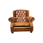 Stoere Industriële Vintage Cognac Chesterfield Lounge Fauteuil thumbnail 1