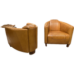 2 X Stoere Industriële Tubchairs / Fauteuils Aviator In Hand Gepatineerd Camel Ru thumbnail 1