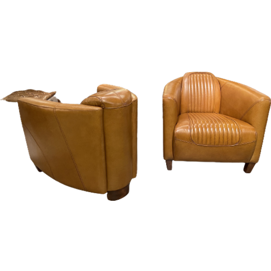 2 X Stoere Industriële Tubchairs / Fauteuils Aviator In Hand Gepatineerd Camel Ru 1