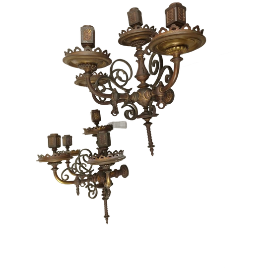 Duo 19e Eeuwse Bronzen Gas Wandlampen 1
