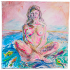 Origineel Acrylschilderij Impressionisme Expressionisme Blauw, Groen, Roze Schilderij thumbnail 1