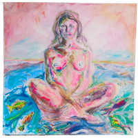 Origineel Acrylschilderij Impressionisme Expressionisme Blauw, Groen, Roze Schilderij