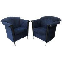 2 Vintage Durlet Fauteuils In Blauw Fluweel (1990S)