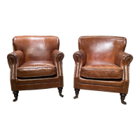 2 X Stoere Industriële Chesterfield Tub / Club Fauteuils In Generfd Vintage Cognac Leder Hampshir