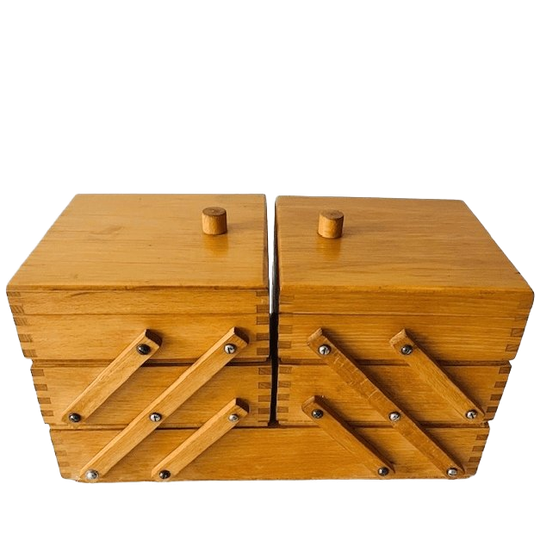 Vintage Uitklapbare Houten Naaidoos Deens Design Knutseldoos 1960’s 1