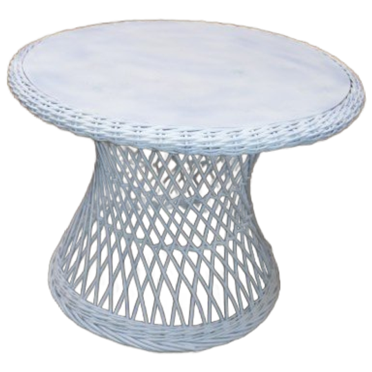 Ronde Rotan Salontafel, Wit Gespoten, Tweedehands 1