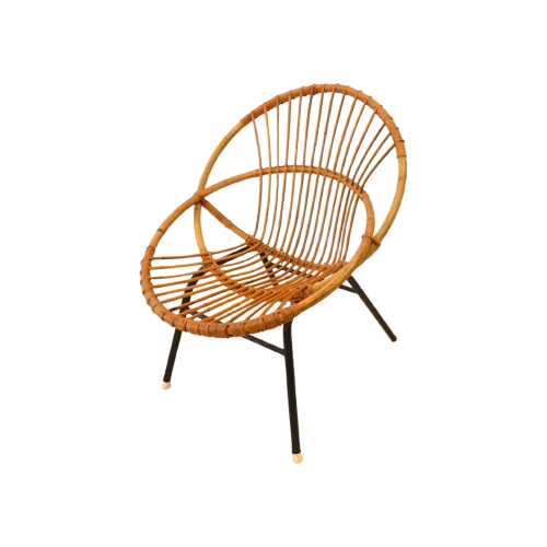 Retro Vintage Rotan Fauteuil Stoel Kast Jaren 60 / 70 Riet