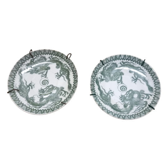 2 Dai Nippon Schotels Met Groene Draak Uit Begin 19de Eeuw 1