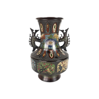 Brons - Champleve - Cloisonné - Emaille - Japanse Vaas - Late 19E Eeuw