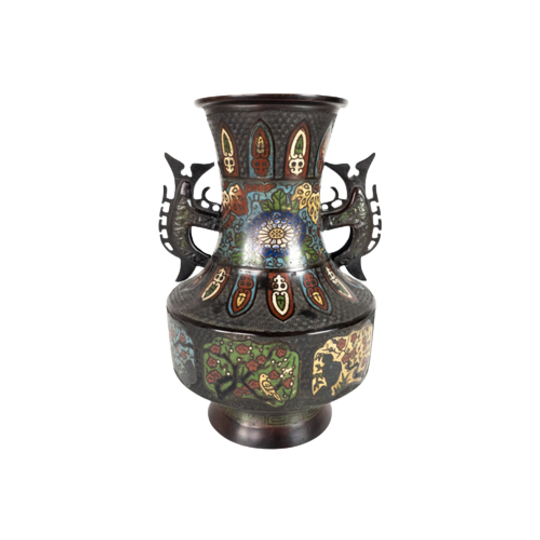 Brons - Champleve - Cloisonné - Emaille - Japanse Vaas - Late 19e Eeuw 1