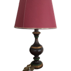 Zeldzame Vintage Houten Voet Tafellamp In Bruin, Goud En Groen thumbnail 1