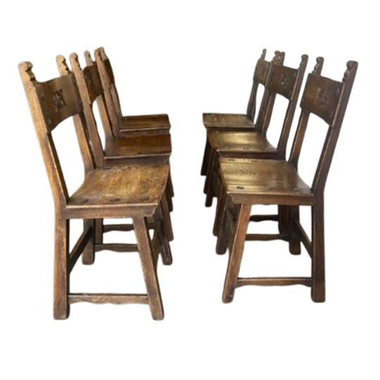 Set Van 6 Vintage Brutalist Eetkamerstoelen/ Spaanse Stoelen 1