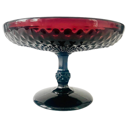 Vintage Boheems Persglas Schaal Op Voet Paars 1