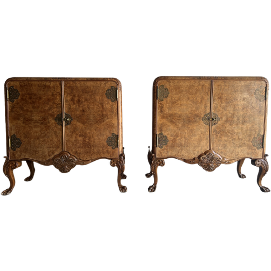 Burr Walnut Veneer Cabinets On Cabrio Legs 1
