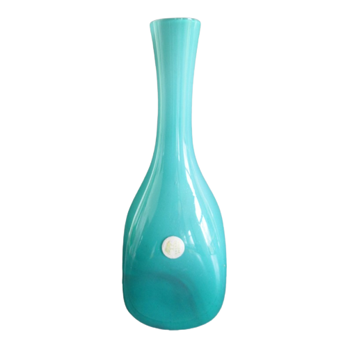 Vintage Ekenas Sweden Turquoise Vaas Glas Scandinavisch