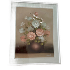 Vintage Aquarel Prent Pastelkleuren Schilderij Stilleven Prent, Bloemen In Vaas Ingelijst thumbnail 1