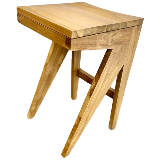 V-shape Massief Houten Kruk Met Rotan Zitting 1