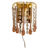 Murano Teardrop Wandlamp Wandlampje Messing Vintage Roze