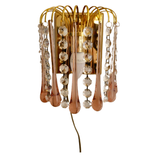 Murano Teardrop Wandlamp Wandlampje Messing Vintage Roze 1