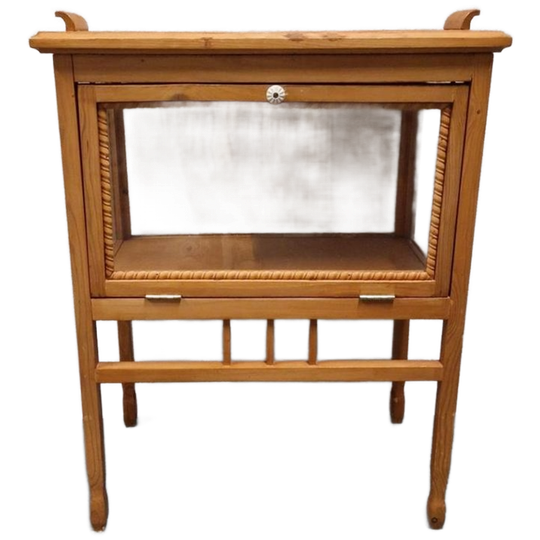 Licht Houten Antiek Theekastje Vitrine Wijntafel Kastje 1