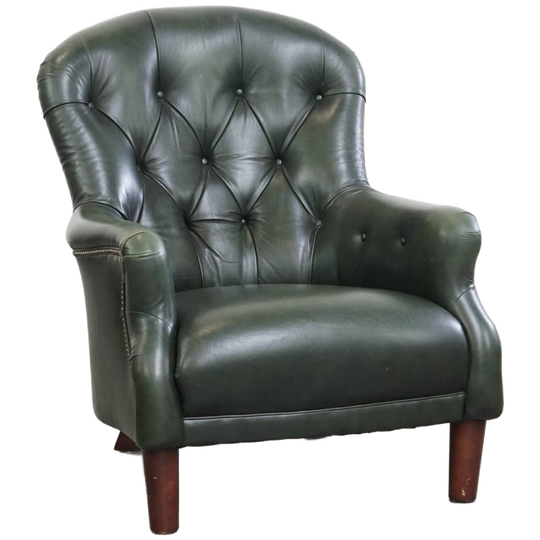 Zeer Charmante Groene Rundleren Chesterfield Fauteuil In Engelse Stijl 1